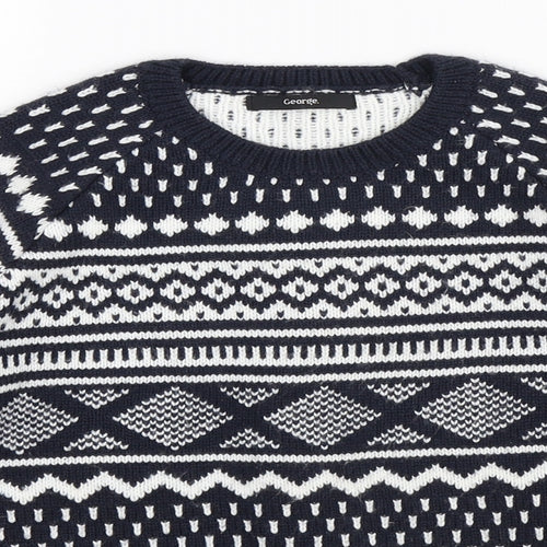 George Boys Blue Geometric Knit Pullover Jumper Size 8-9 Years