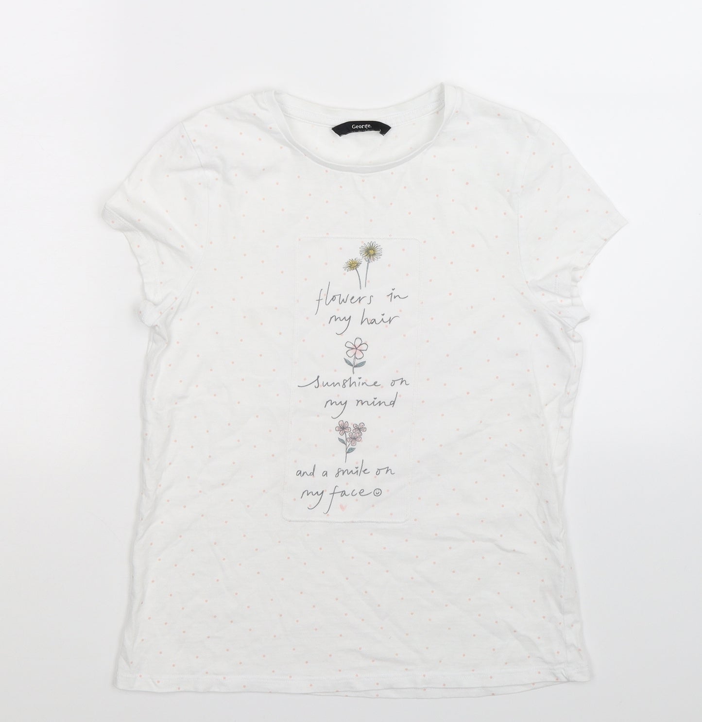 George Girls White Spotted  Basic T-Shirt Size 12-13 Years