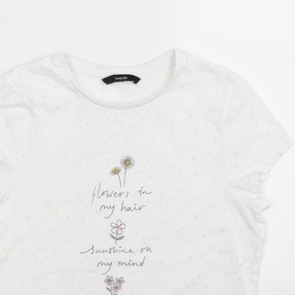 George Girls White Spotted  Basic T-Shirt Size 12-13 Years