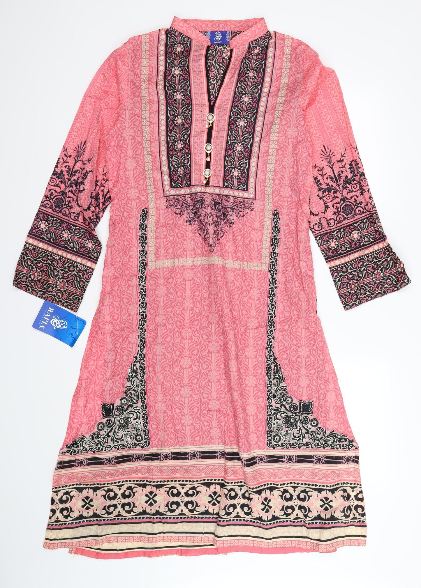 Rafia Womens Pink Geometric  Shirt Dress  Size M