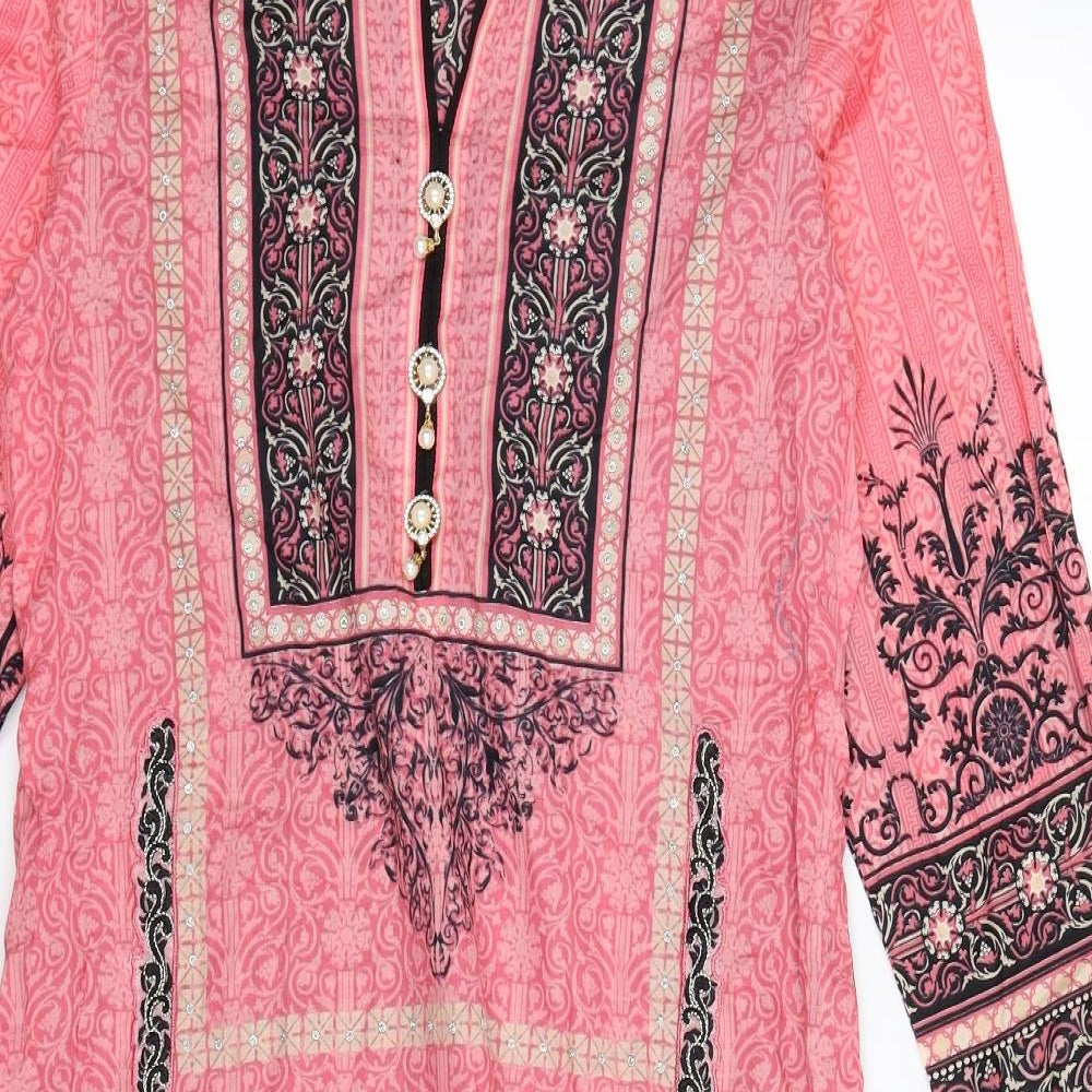 Rafia Womens Pink Geometric  Shirt Dress  Size M