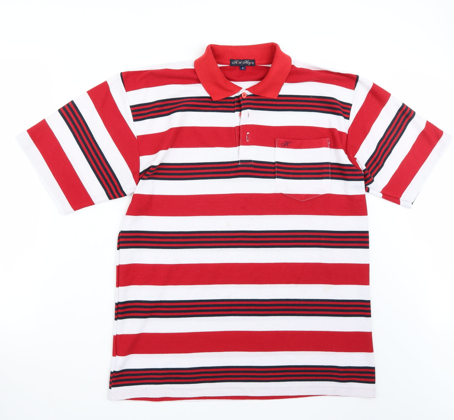 Karl Hogan Mens Red Striped   T-Shirt Size L