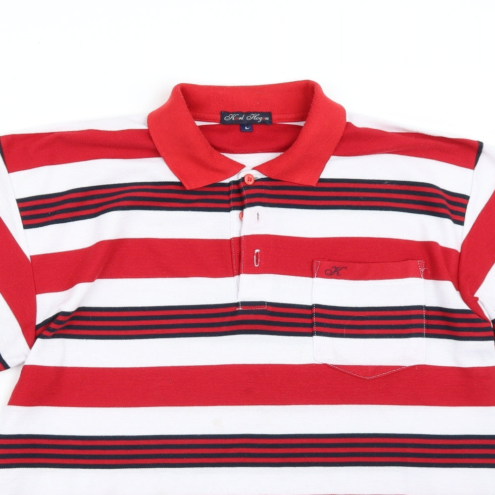 Karl Hogan Mens Red Striped   T-Shirt Size L