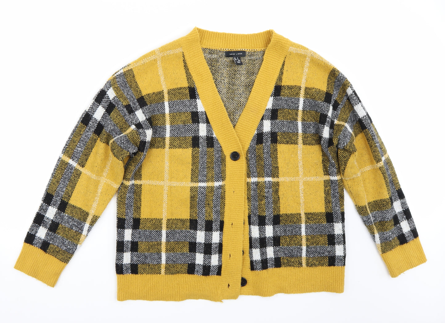 Newlook Womens Yellow Check  Cardigan Jumper Size S