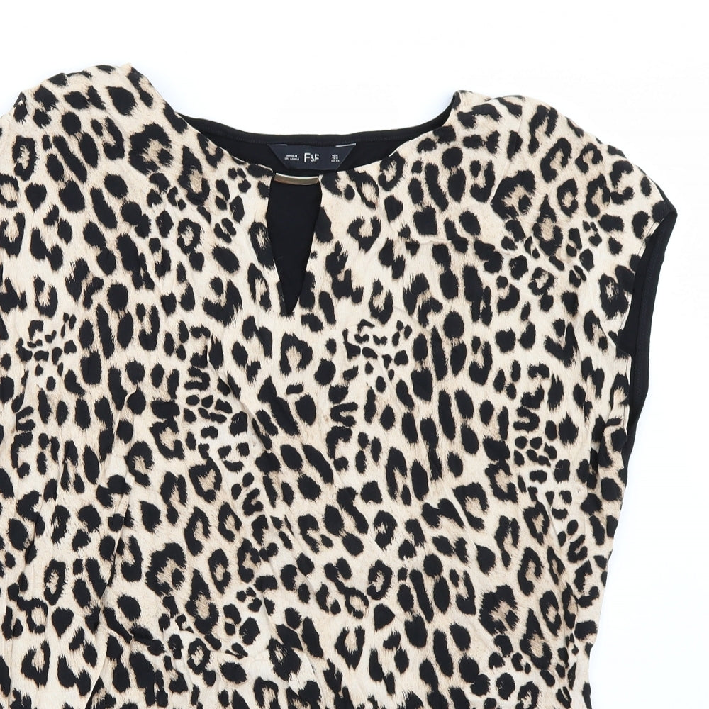 F&F Womens Beige Animal Print  Basic T-Shirt Size 16