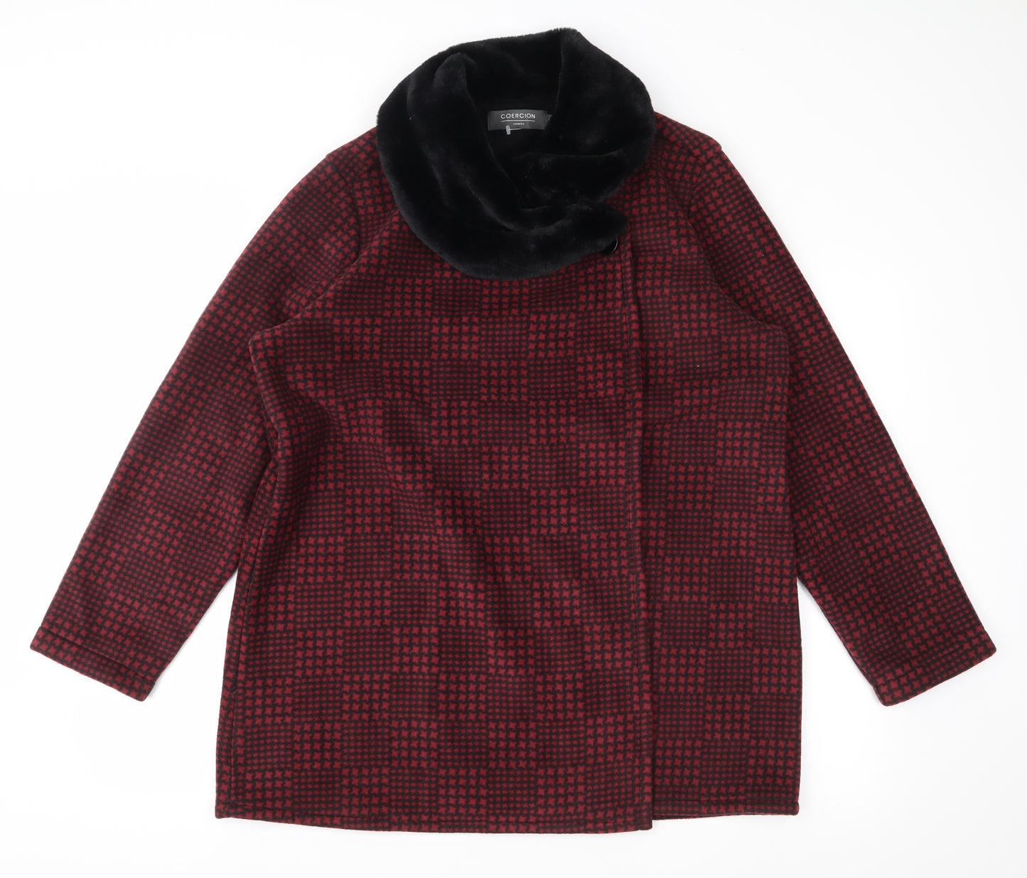 Coercion Womens Red Check Fleece Overcoat Coat Size 18