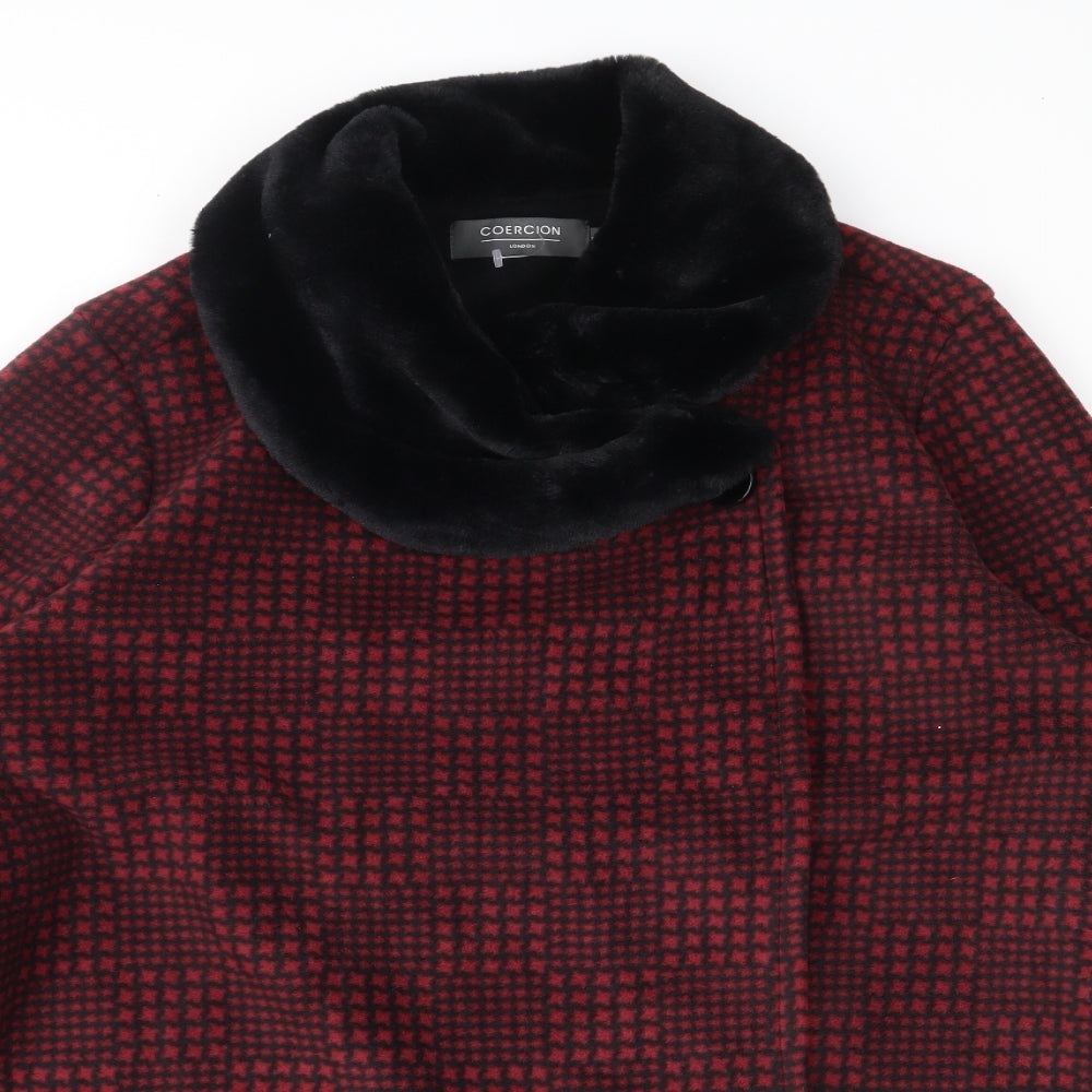 Coercion Womens Red Check Fleece Overcoat Coat Size 18