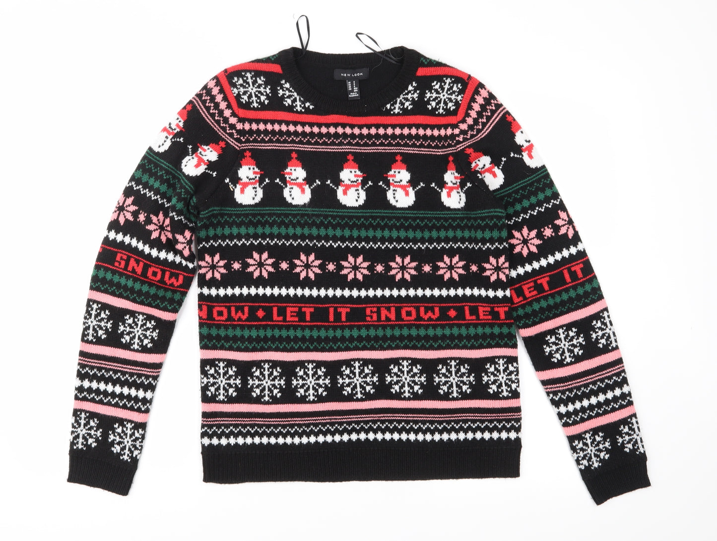 New Look Womens Black Fair Isle Knit Pullover Jumper Size S  - Snowman