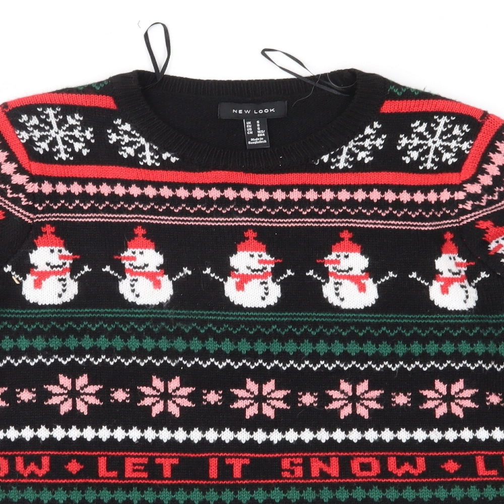 New Look Womens Black Fair Isle Knit Pullover Jumper Size S  - Snowman