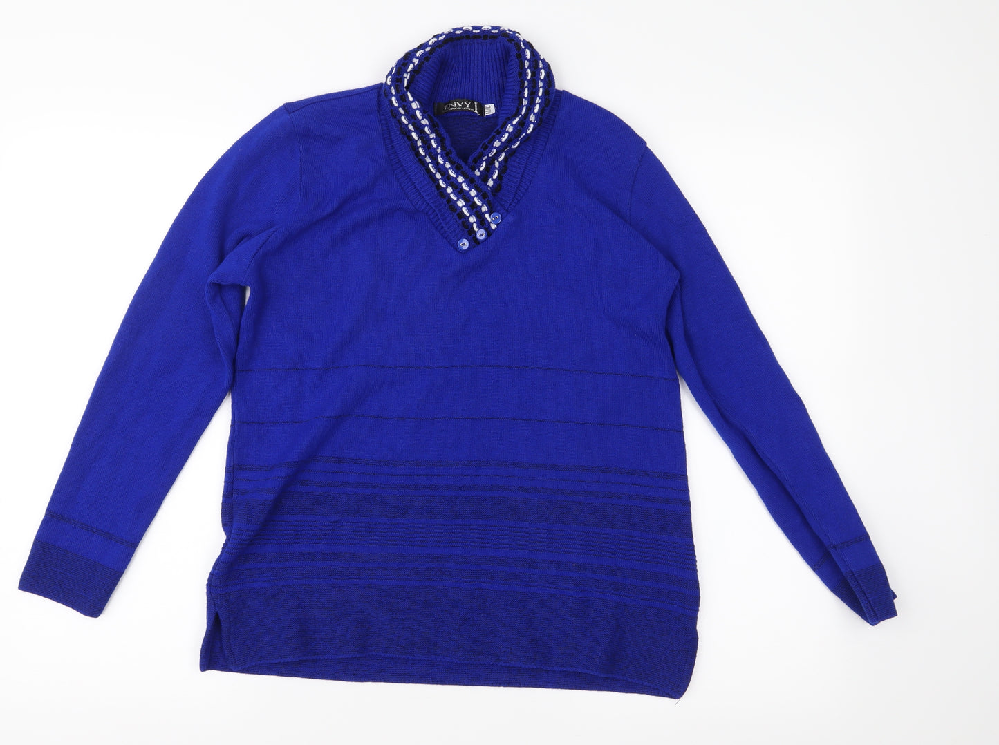 Envy Womens Blue Striped Knit Pullover Jumper Size M