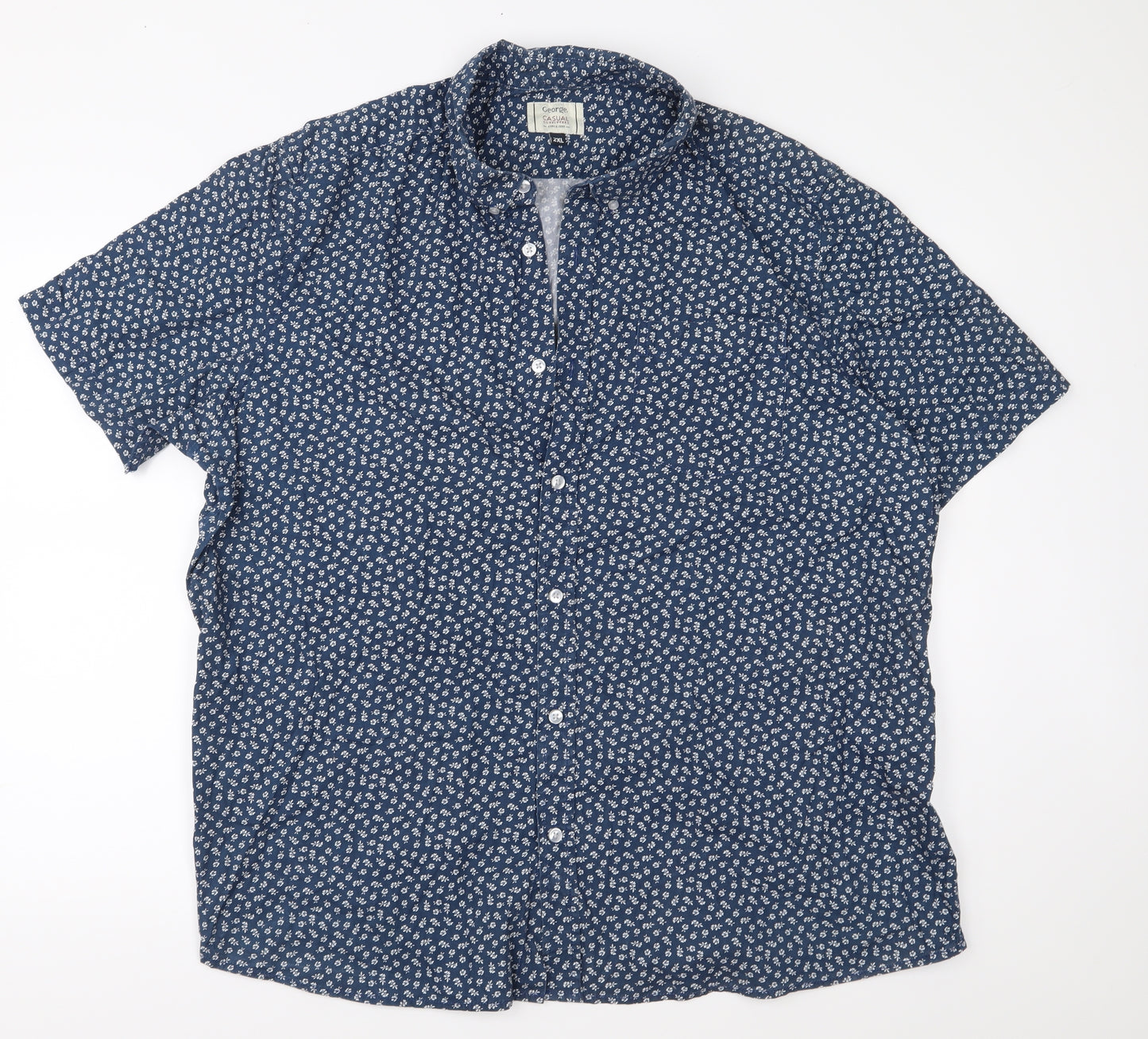 George Mens Blue Floral   Button-Up Size 2XL