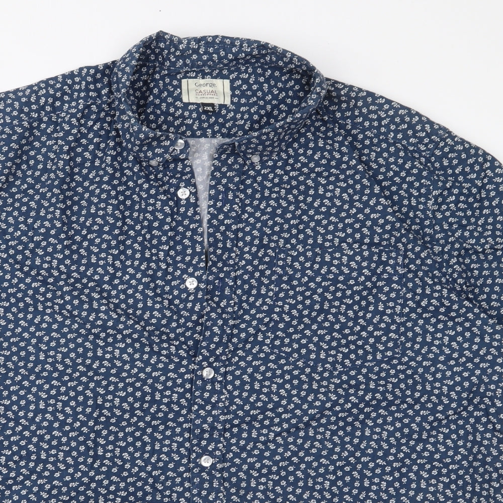 George Mens Blue Floral   Button-Up Size 2XL