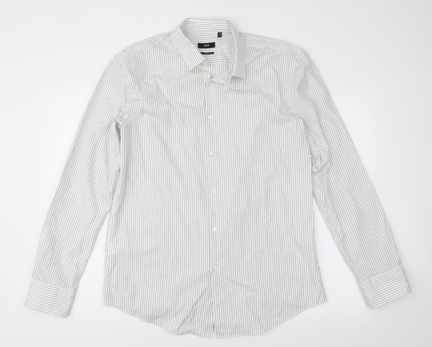 HUGO BOSS Mens White Striped   Button-Up Size 17