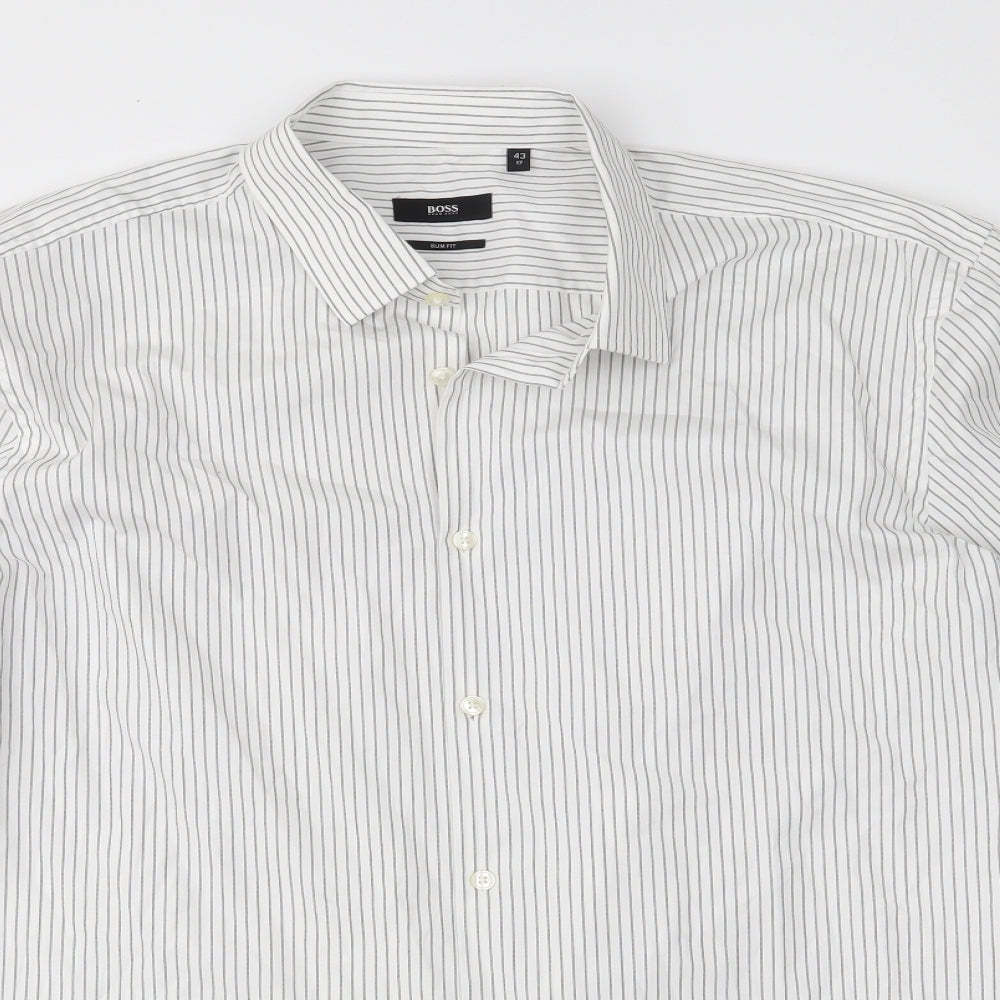 HUGO BOSS Mens White Striped   Button-Up Size 17