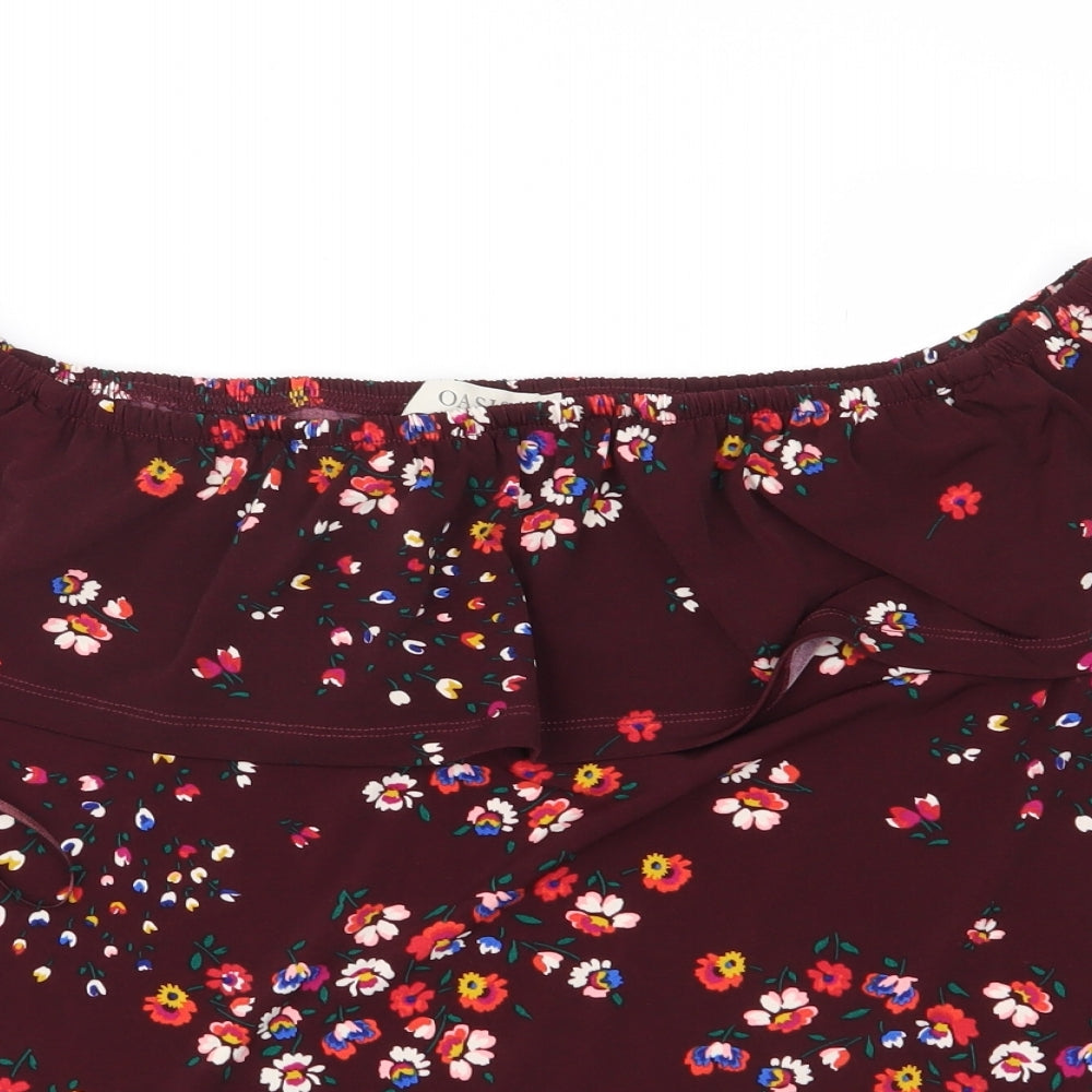 Oasis Womens Red Floral  Basic Blouse Size S