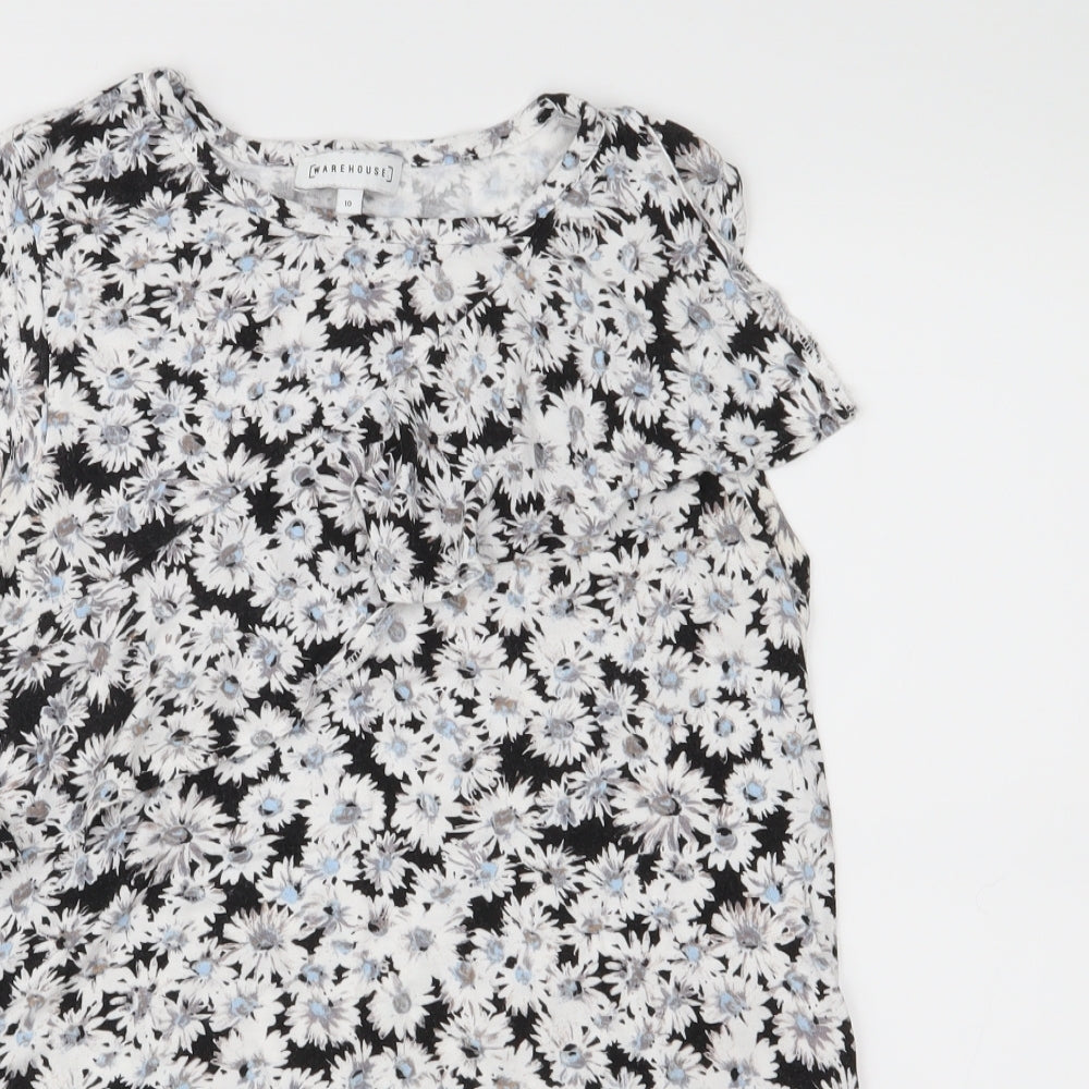 Warehouse Womens White Floral Jersey Basic T-Shirt Size 10
