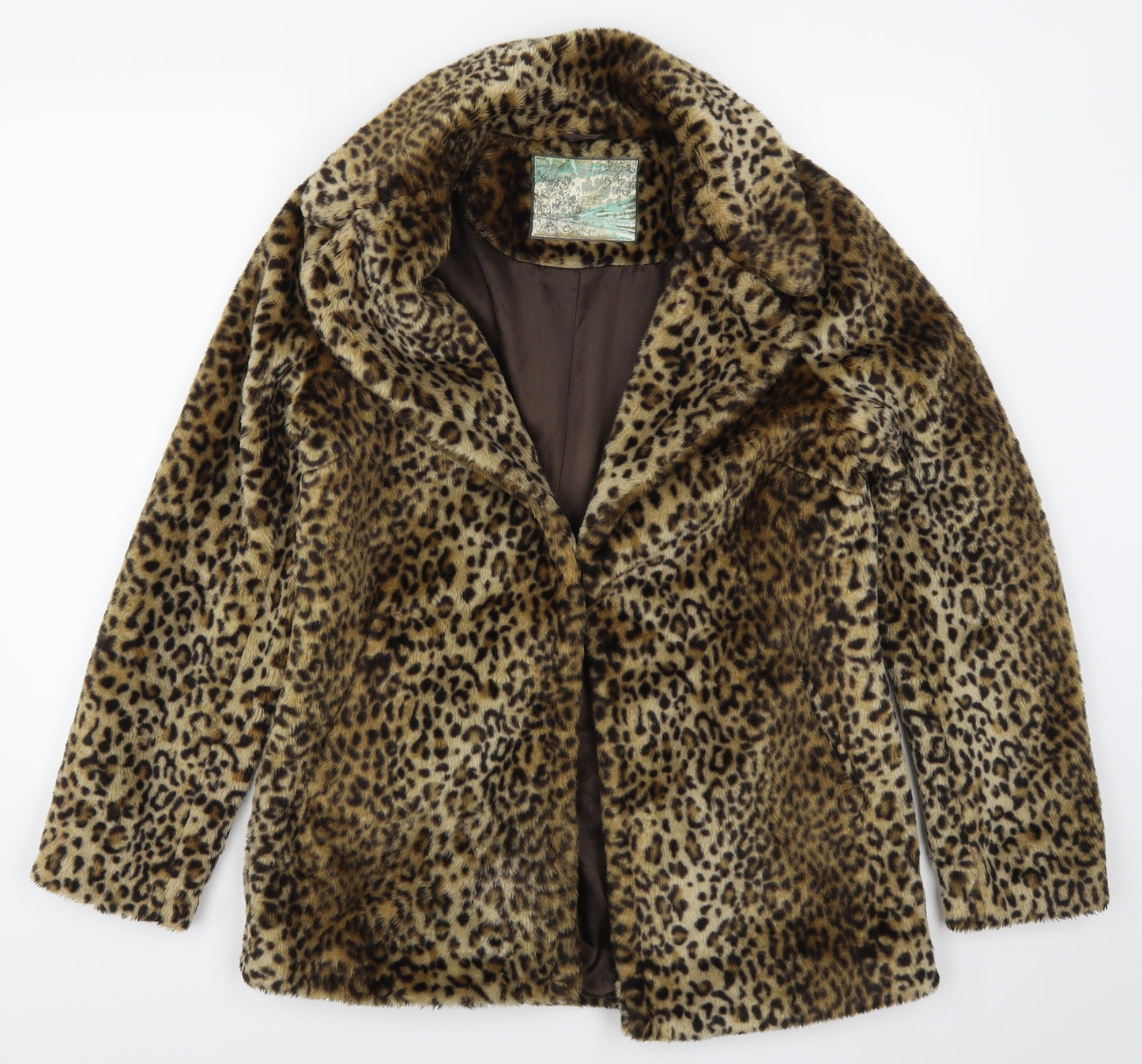New Look Womens Brown Animal Print  Overcoat Coat Size 16