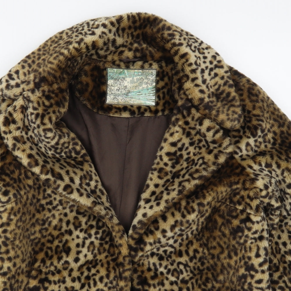 New Look Womens Brown Animal Print  Overcoat Coat Size 16