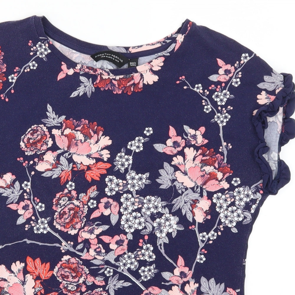 Dorothy Perkins Womens Blue Floral  Basic T-Shirt Size 10