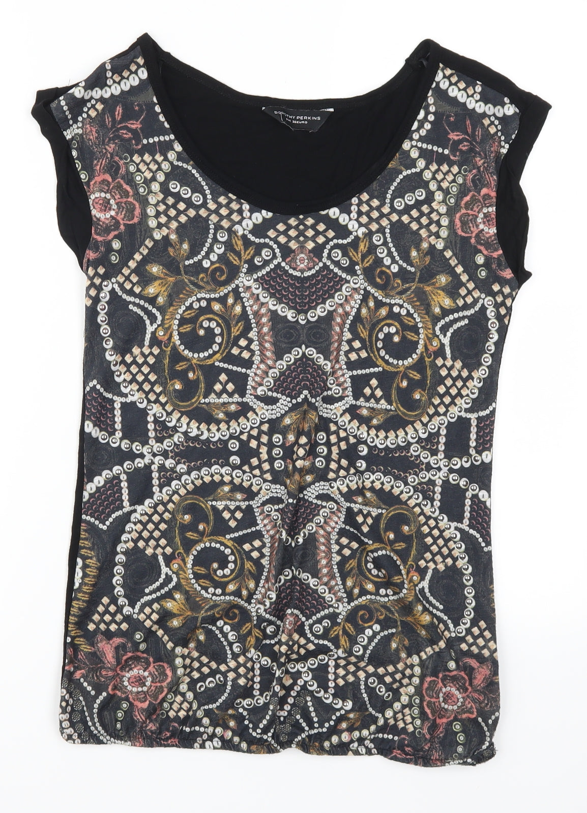 Dorothy Perkins Womens Black Geometric  Basic T-Shirt Size 8