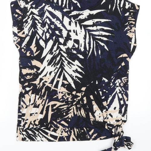 Wallis Womens Blue Floral  Basic T-Shirt Size S  - Leaves Print