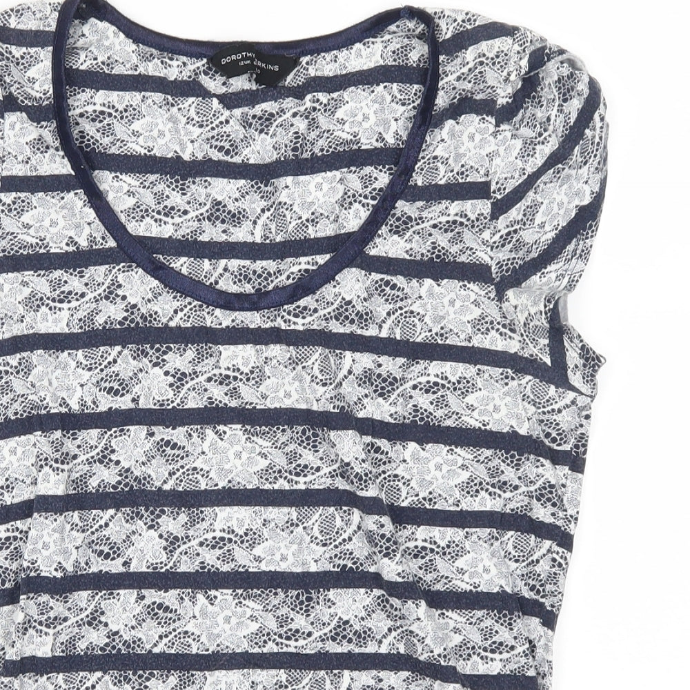 Dorothy Perkins Womens Blue Striped  Basic T-Shirt Size 10