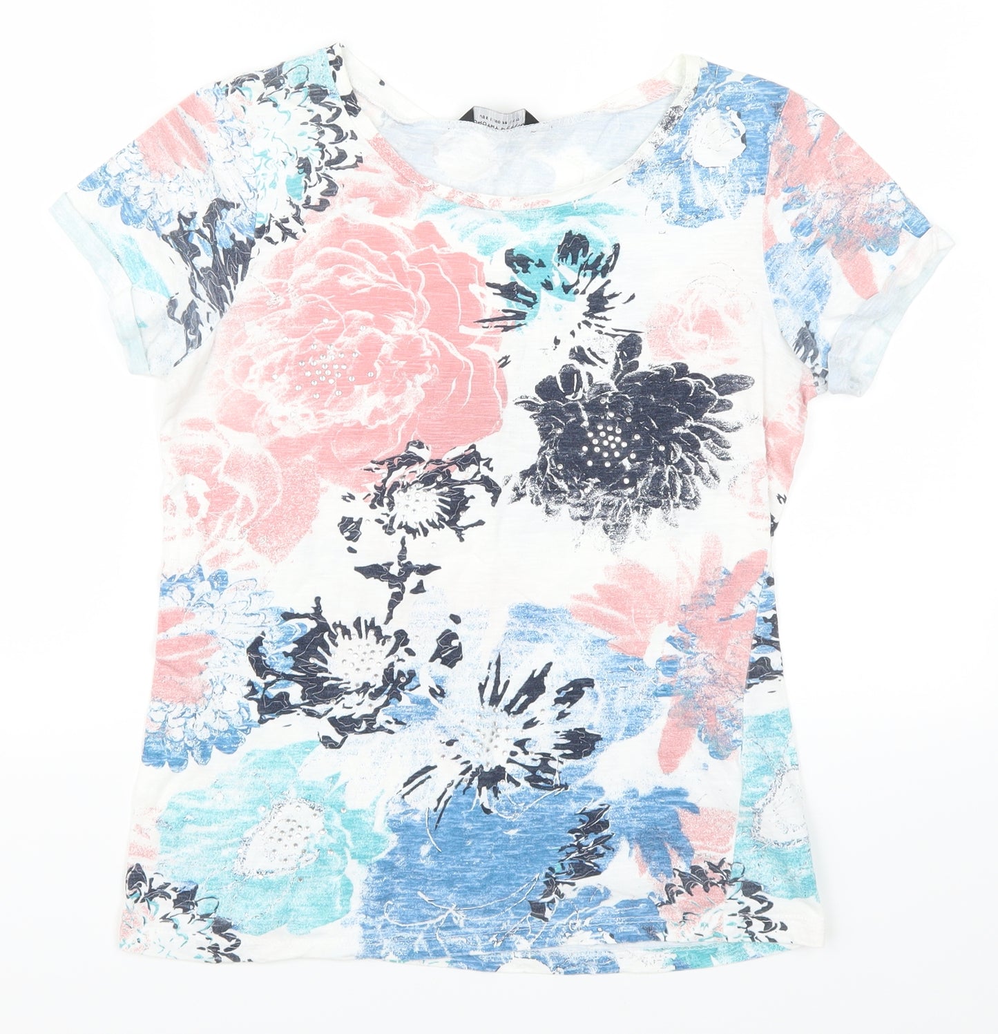 Dorothy Perkin Womens Pink Floral  Basic T-Shirt Size 10  - Blue