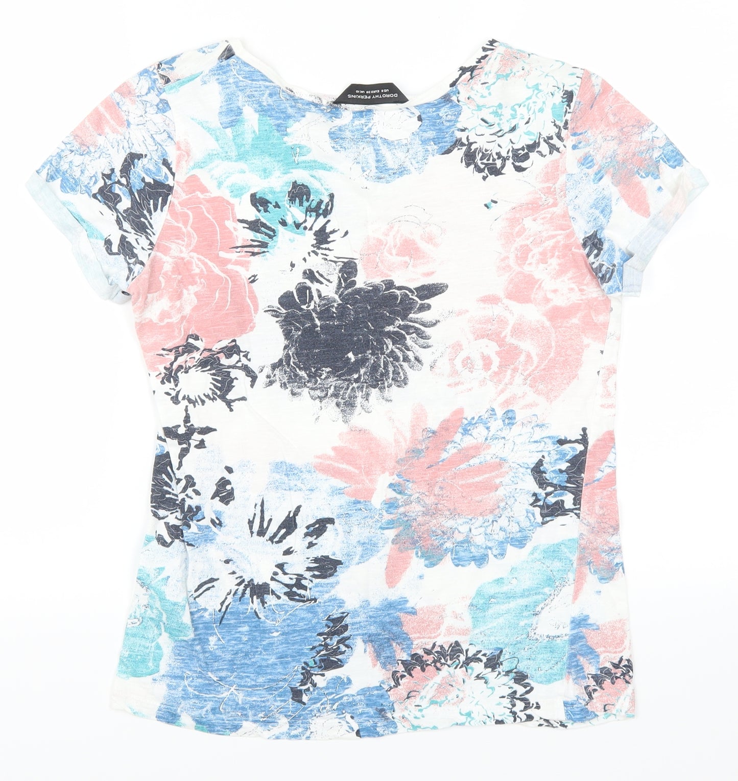 Dorothy Perkin Womens Pink Floral  Basic T-Shirt Size 10  - Blue