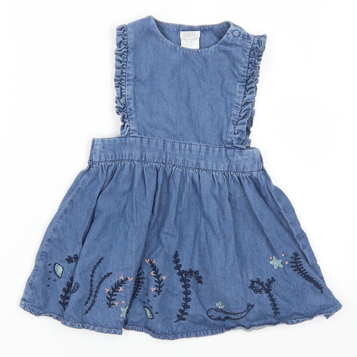 mamas & papas Girls Blue  Denim Skater Dress  Size 9-12 Months  - Whale