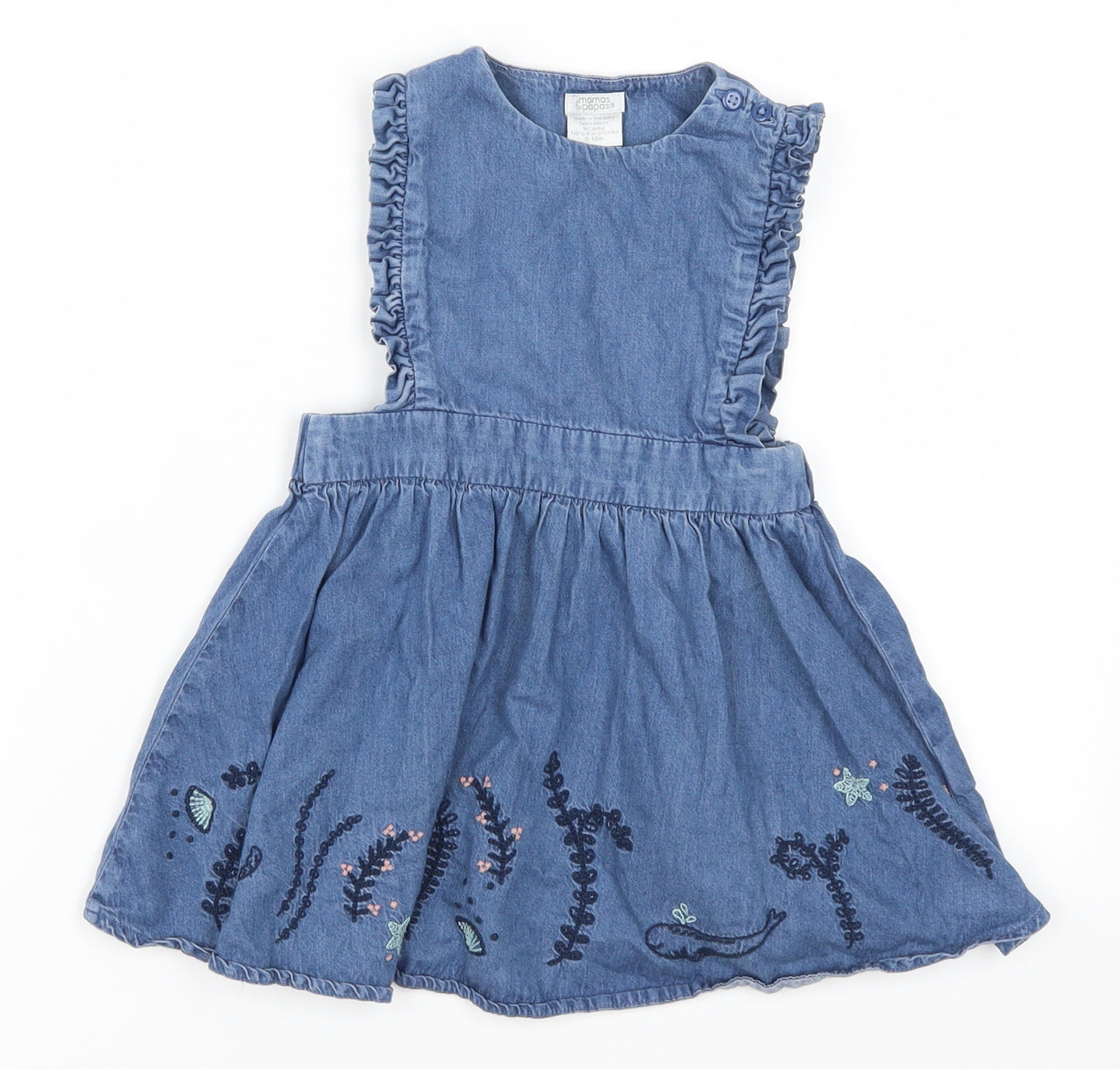 mamas & papas Girls Blue  Denim Skater Dress  Size 9-12 Months  - Whale