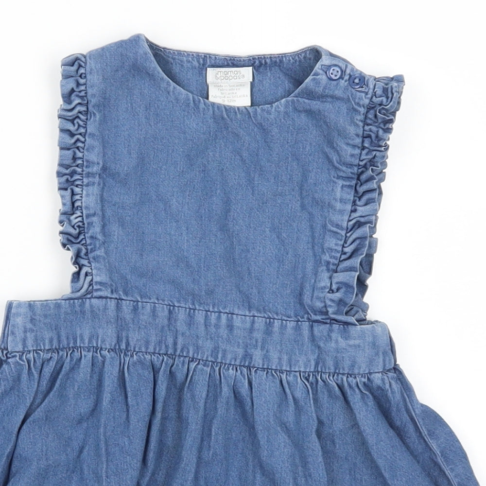 mamas & papas Girls Blue  Denim Skater Dress  Size 9-12 Months  - Whale