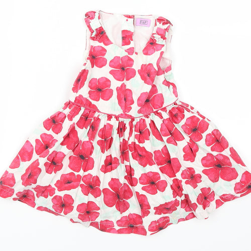 F&F Girls Pink Floral  Skater Dress  Size 12-18 Months