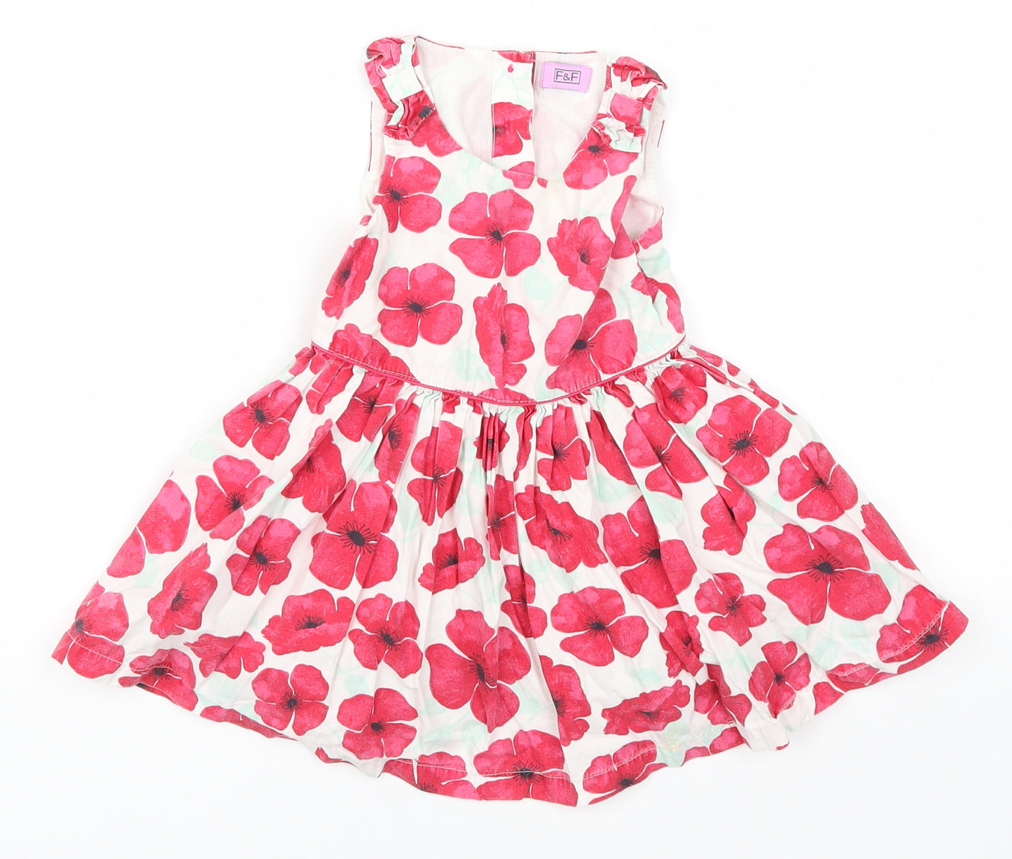 F&F Girls Pink Floral  Skater Dress  Size 12-18 Months