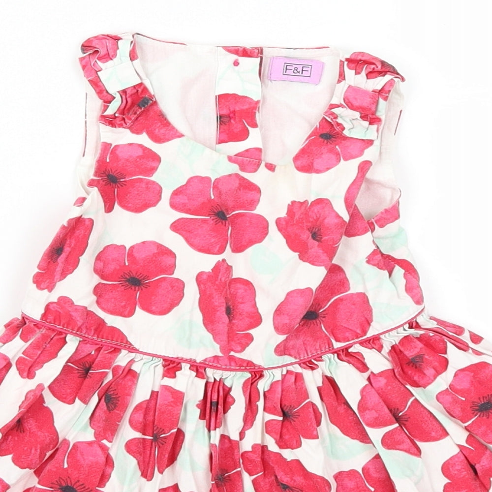 F&F Girls Pink Floral  Skater Dress  Size 12-18 Months