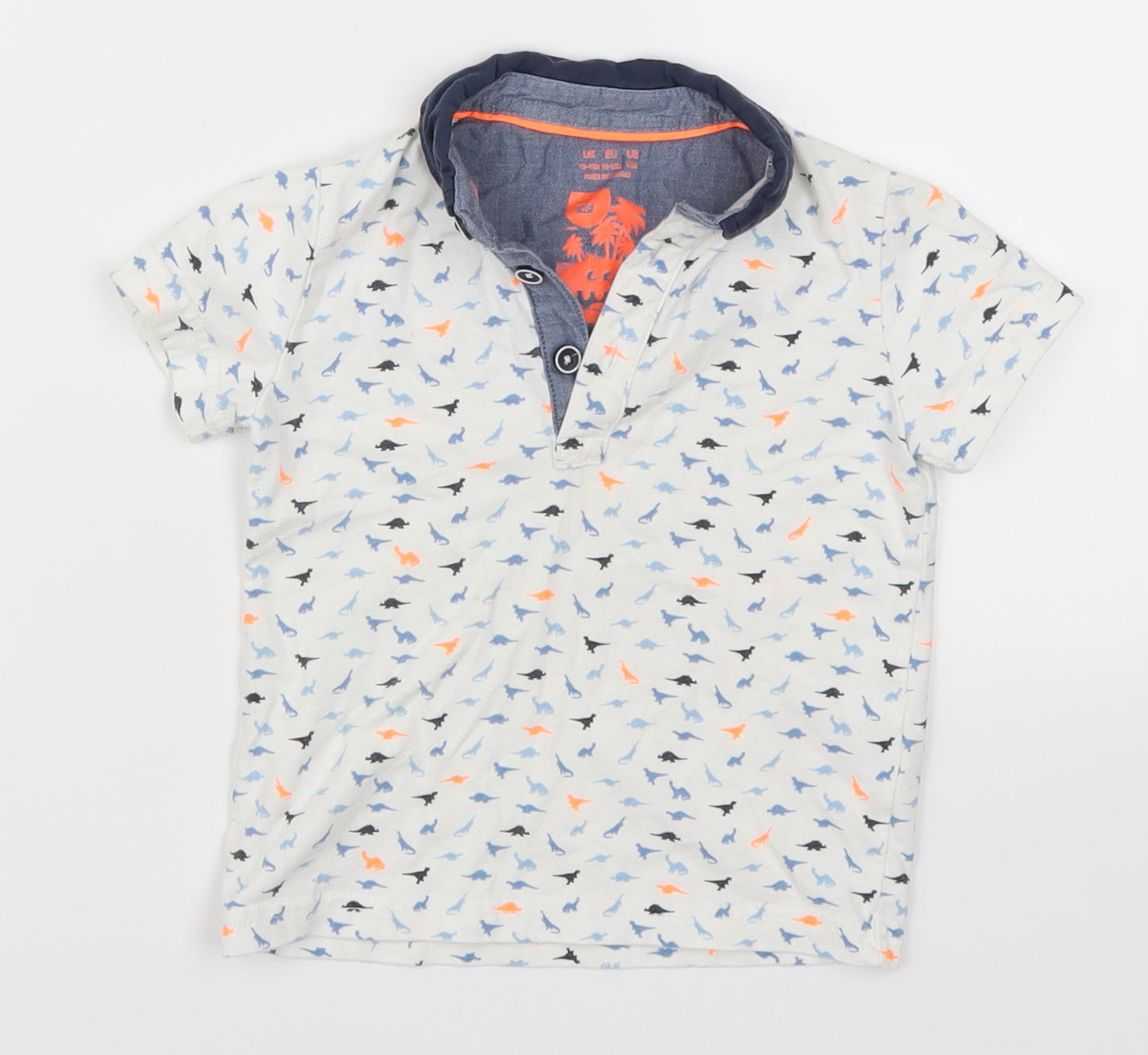 F&F Boys White Geometric  Basic Polo Size 12-18 Months  - Dinosaurs