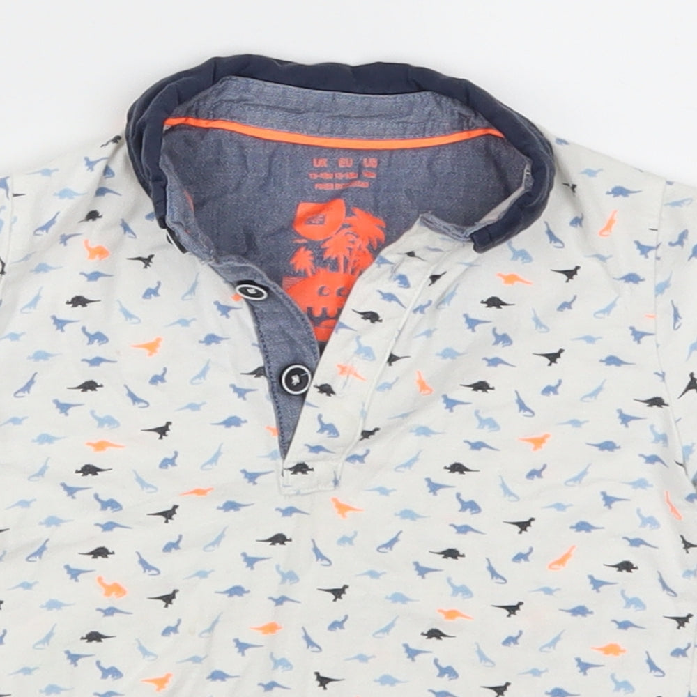 F&F Boys White Geometric  Basic Polo Size 12-18 Months  - Dinosaurs