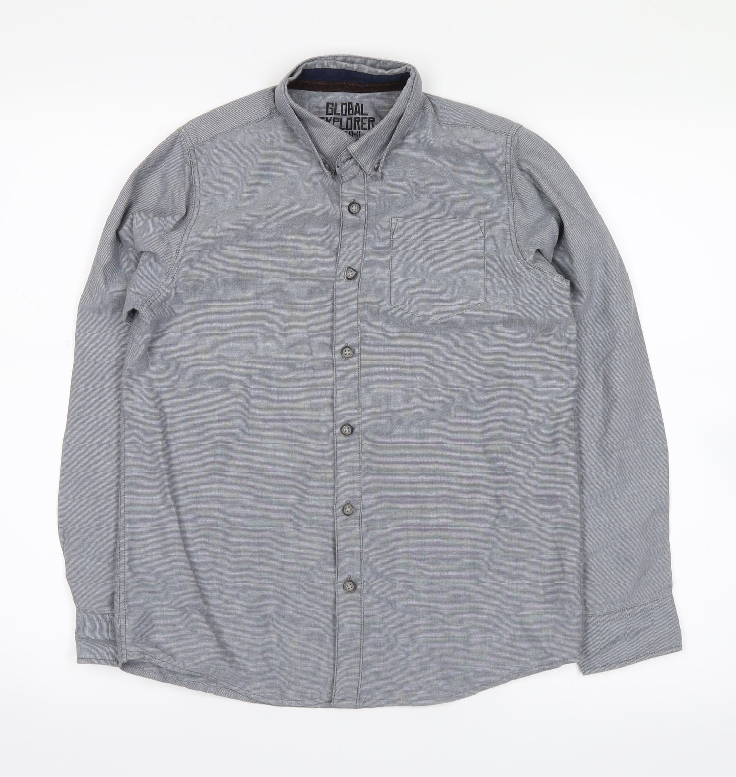 Global Explorer Boys Grey   Basic Button-Up Size 10-11 Years