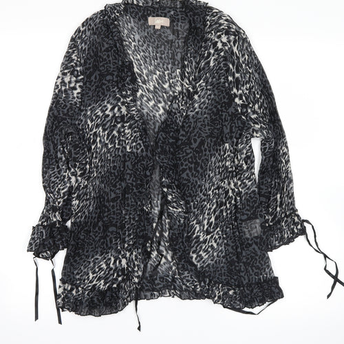 Soon Womens Grey Animal Print  Wrap Blouse Size 16