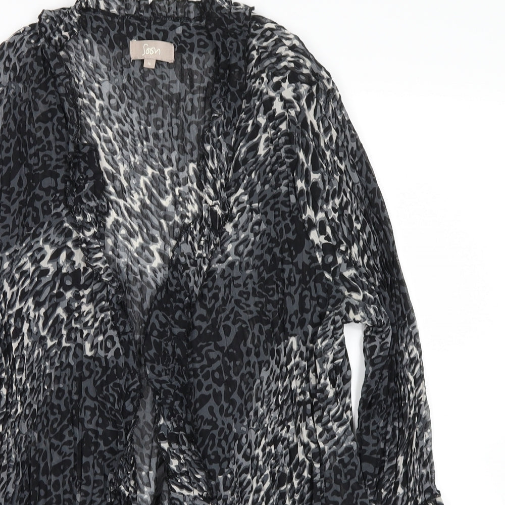 Soon Womens Grey Animal Print  Wrap Blouse Size 16