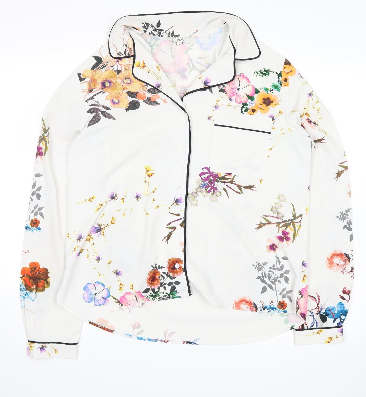 NEXT Womens White Floral  Basic Button-Up Size 16