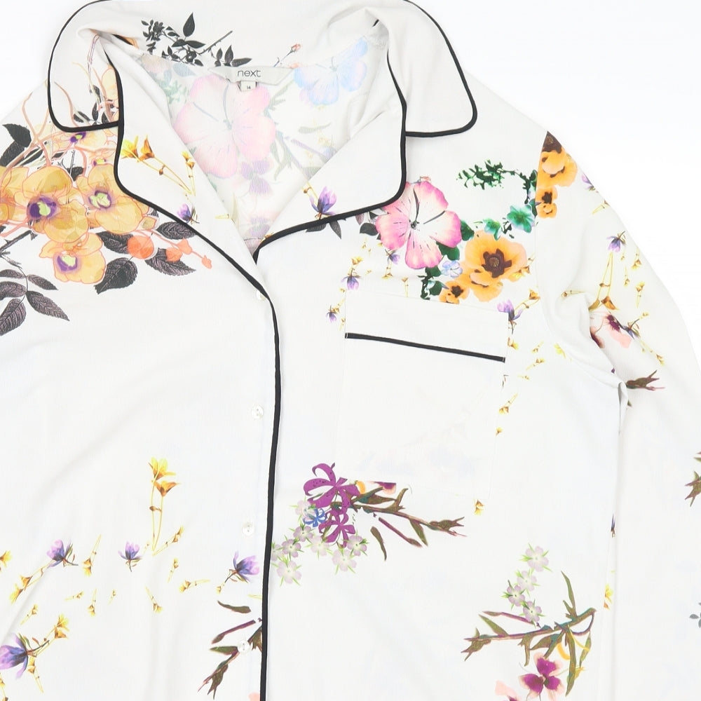 NEXT Womens White Floral  Basic Button-Up Size 16