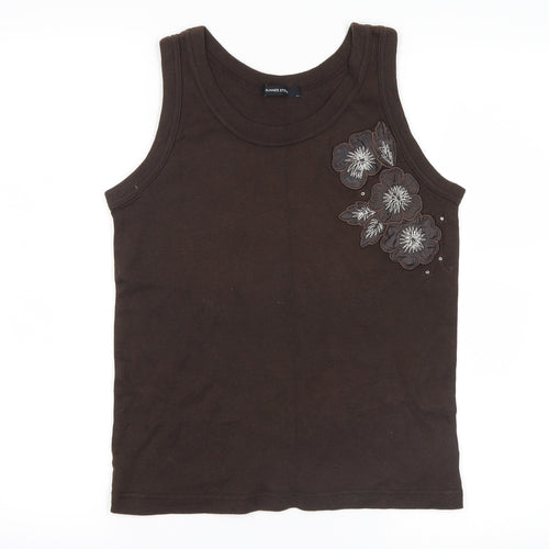 dunned Womens Brown Floral  Basic Tank Size M