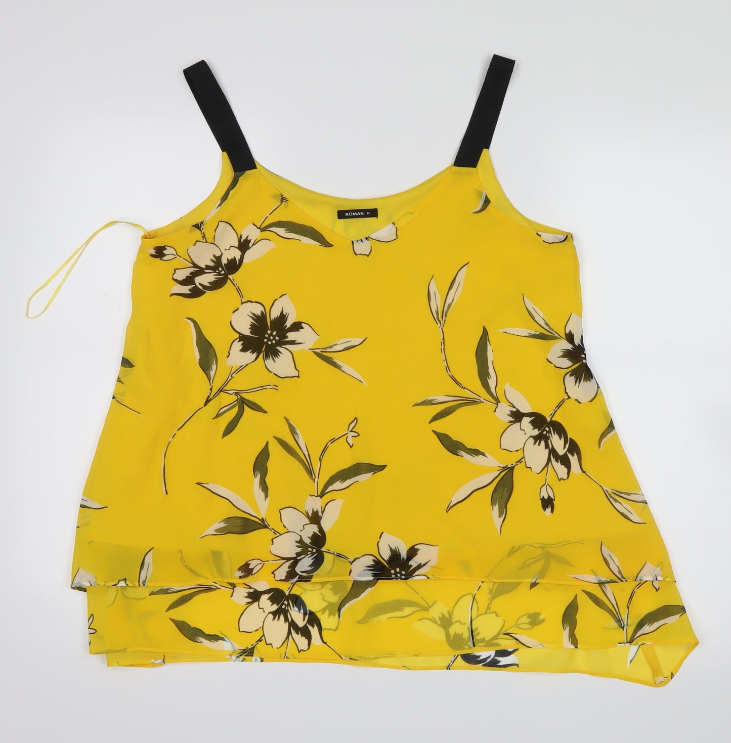 Roman Womens Yellow Floral  Basic Tank Size 12