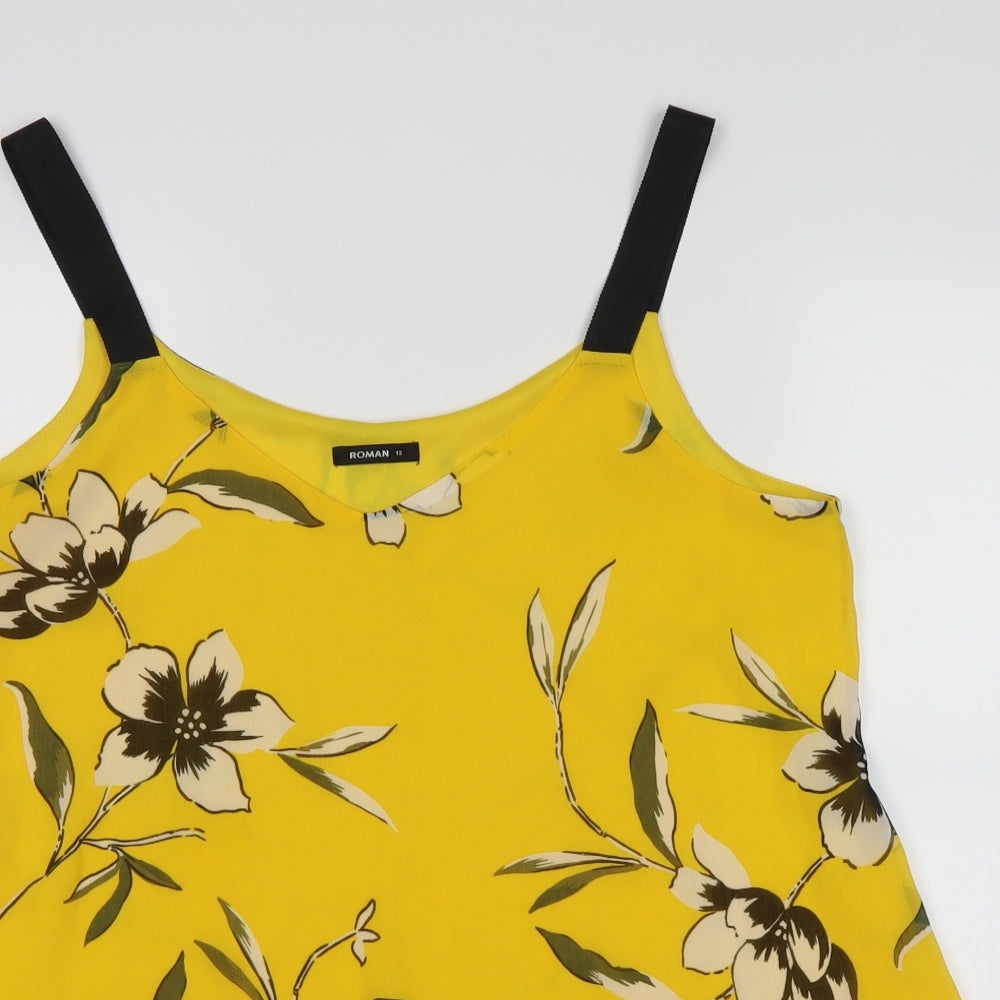 Roman Womens Yellow Floral  Basic Tank Size 12