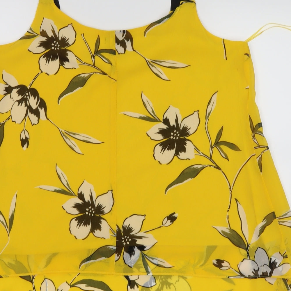 Roman Womens Yellow Floral  Basic Tank Size 12