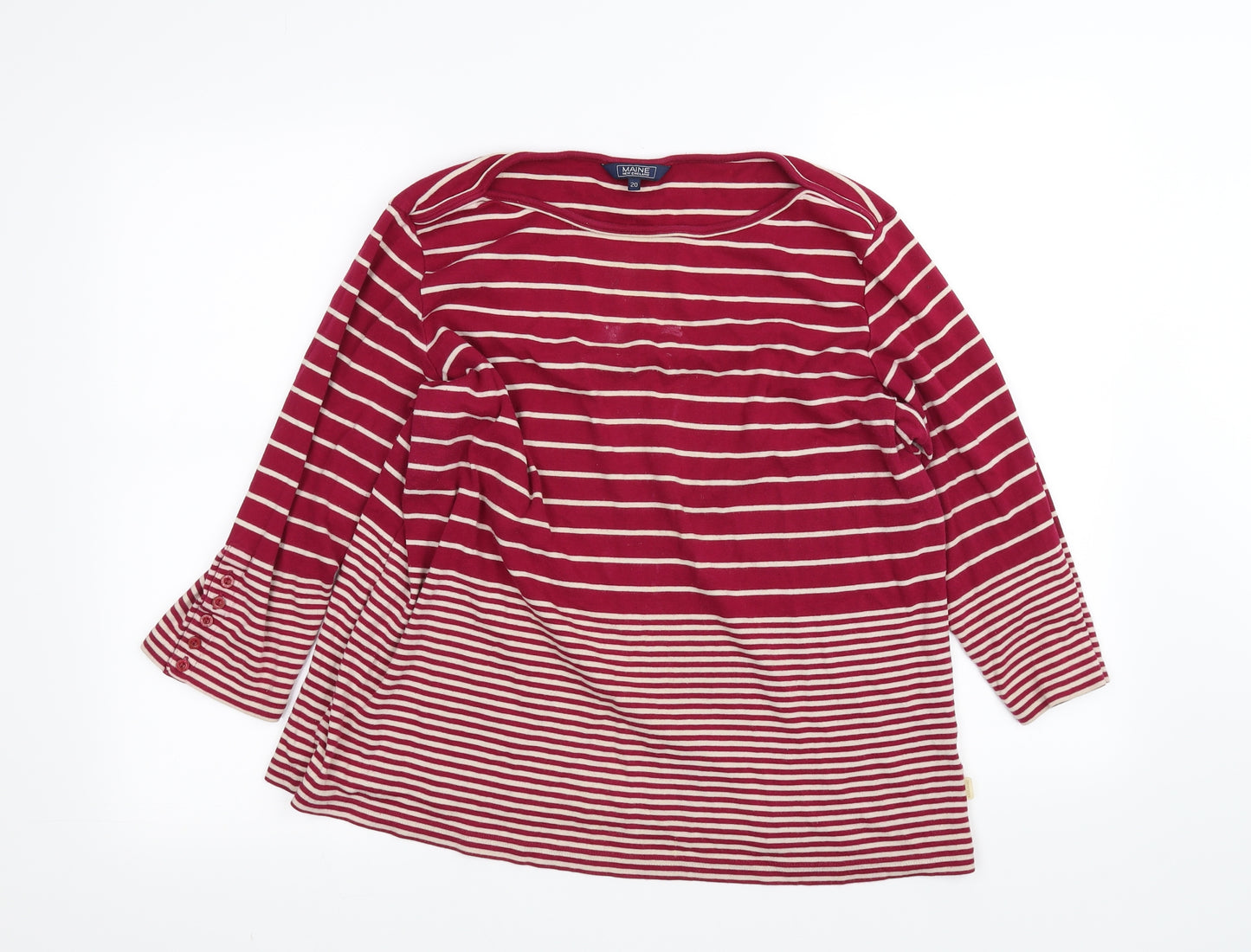 Maine New England Womens Red Striped  Basic T-Shirt Size 20