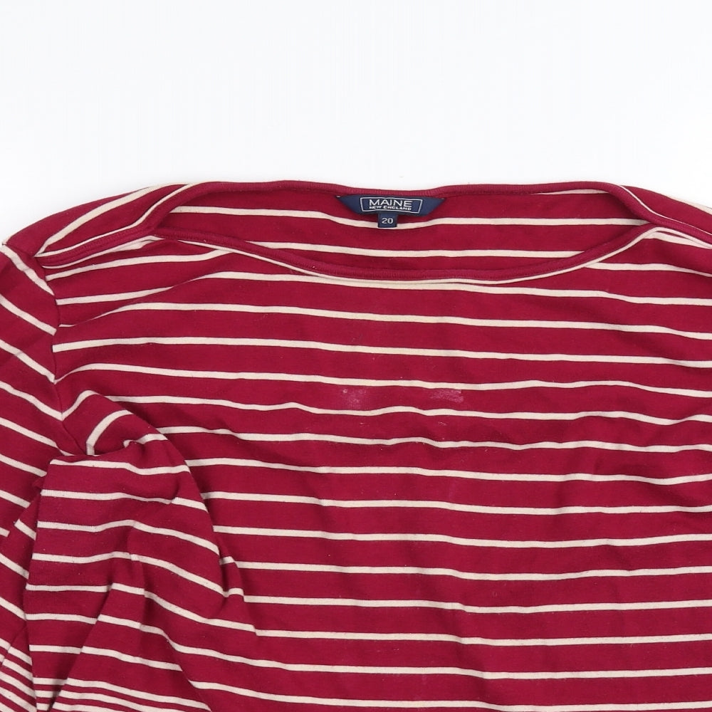 Maine New England Womens Red Striped  Basic T-Shirt Size 20