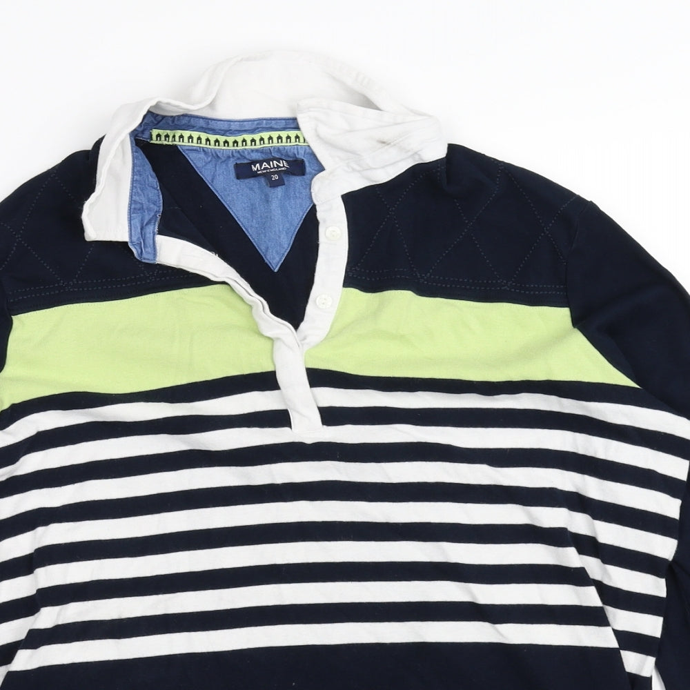 Maine New England Womens Blue Striped  Basic Polo Size 20