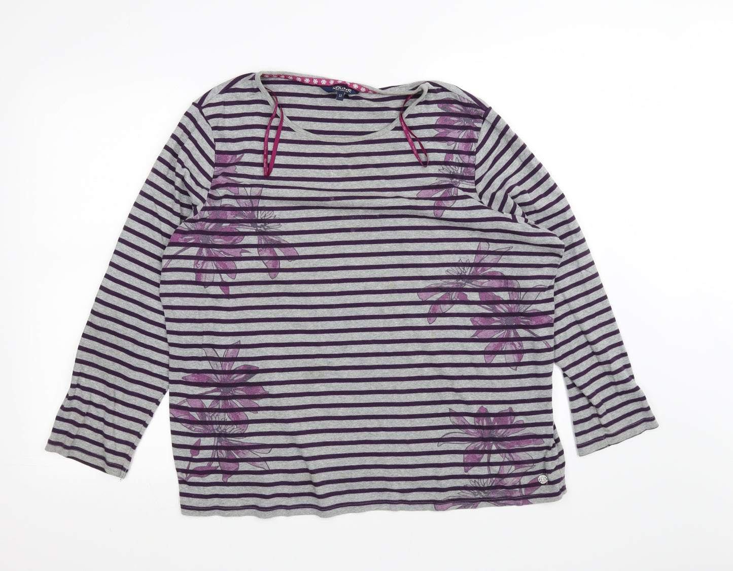 Maine New England Womens Grey Striped  Basic T-Shirt Size 22