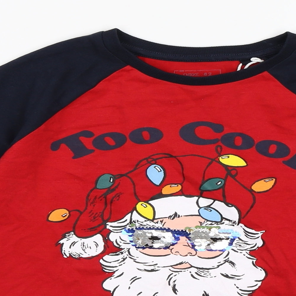 NEXT Boys Red   Basic T-Shirt Size 7 Years  - Christmas Too cool for yule